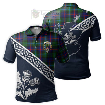 Calder Tartan Polo Shirt Featuring Thistle and Scotland Map