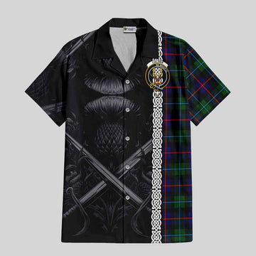 Calder Tartan Hawaiian Shirt with Family Crest Cross Sword Thistle Celtic Vibes Kid - Tartan Vibes Clothing