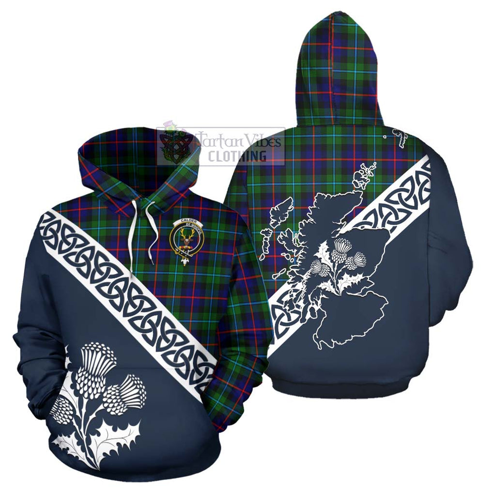 Tartan Vibes Clothing Calder Tartan Hoodie Featuring Thistle and Scotland Map