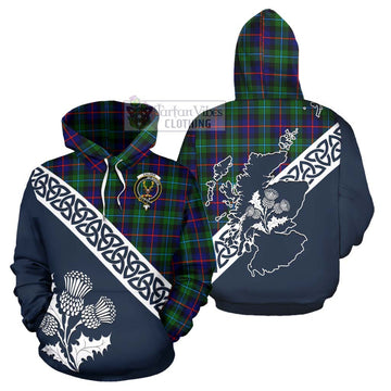 Calder Tartan Hoodie Featuring Thistle and Scotland Map