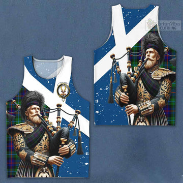 Calder Tartan Men's Tank Top with Family Crest Scottish Bagpiper Vibes