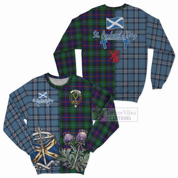 Calder Tartan Sweatshirt Happy St. Andrew's Day Half Tartan Style