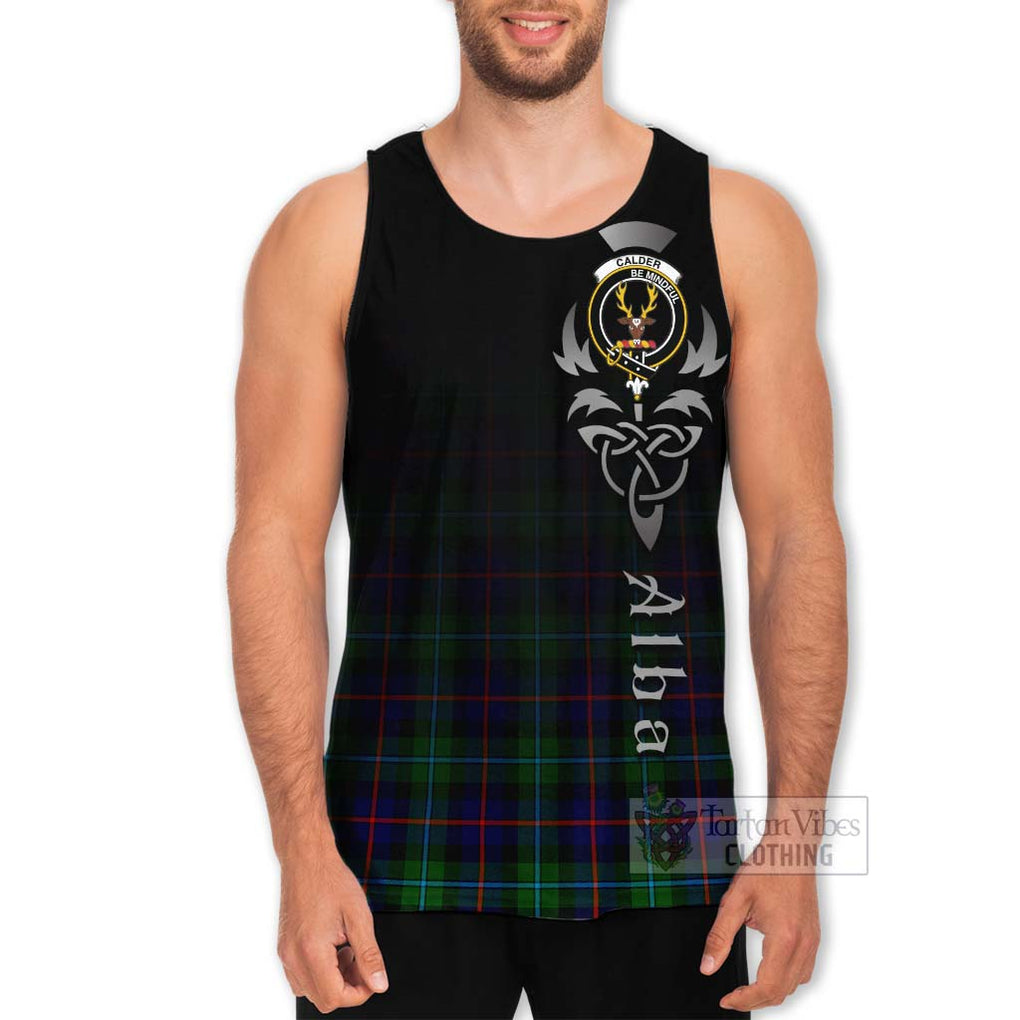 Tartan Vibes Clothing Calder Tartan Men's Tank Top Featuring Alba Gu Brath Family Crest Celtic Inspired