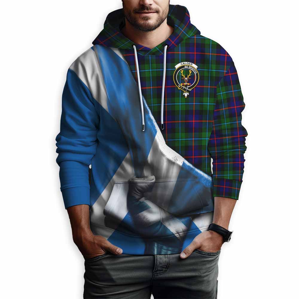 Tartan Vibes Clothing Calder Tartan Hoodie with Family Crest Scotland Patriotic Style