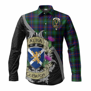 Calder Tartan Family Crest Long Sleeve Button Shirt Lion Rampant Royal Thistle Shield Celtic Inspired Men's Shirt S - Tartan Vibes Clothing
