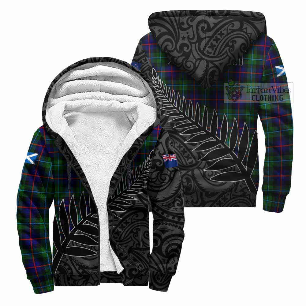 Tartan Vibes Clothing Calder Crest Tartan Sherpa Hoodie with New Zealand Silver Fern Half Style