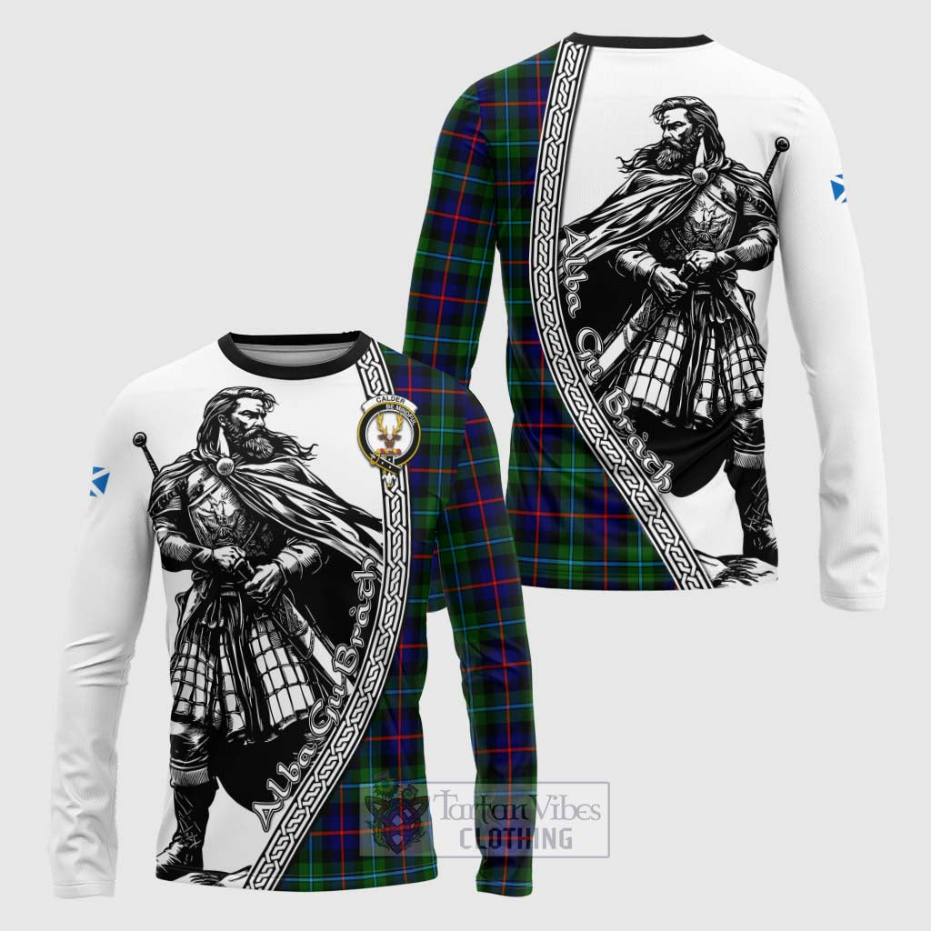 Calder Tartan Clan Crest Long Sleeve T-Shirt with Highlander Warrior Celtic Style Unisex - Tartan Vibes Clothing