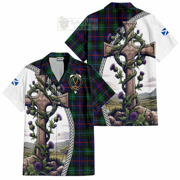 Calder Tartan Hawaiian Shirt with Family Crest and St. Andrew's Cross Accented by Thistle Vines Kid - Tartan Vibes Clothing