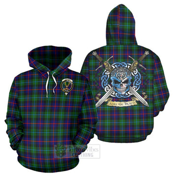 Calder Tartan Hoodie with Family Crest Celtic Skull Style