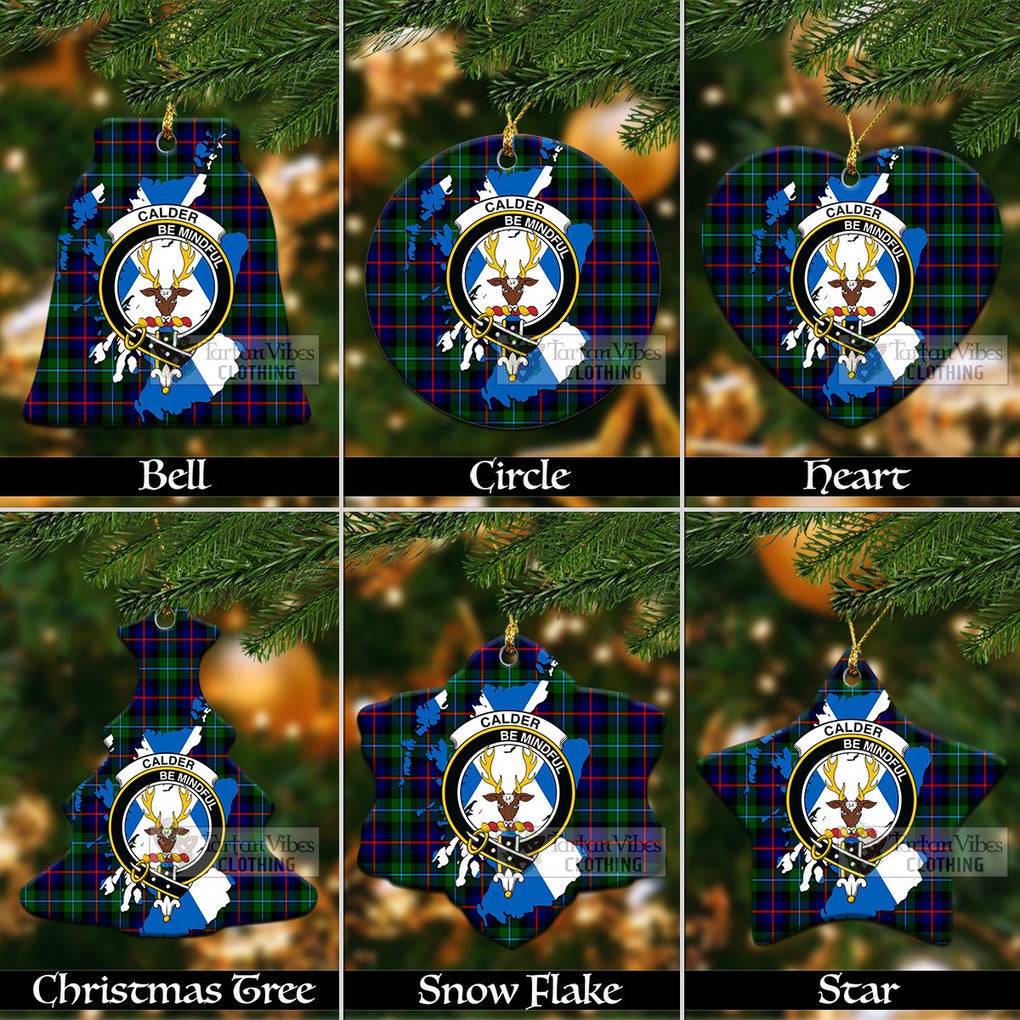 Tartan Vibes Clothing Calder Tartan Christmas Ornament with Family Crest and Scotland Map