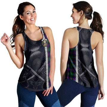 Calder Tartan Women's Racerback Tanks with Family Crest Cross Sword Thistle Celtic Vibes 4XL - Tartan Vibes Clothing
