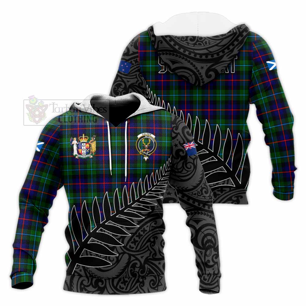 Tartan Vibes Clothing Calder Crest Tartan Knitted Hoodie with New Zealand Silver Fern Half Style