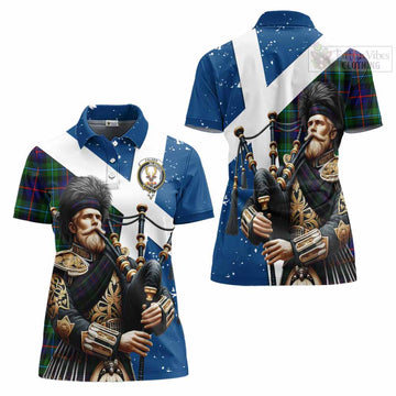 Calder Tartan Women's Polo Shirt with Family Crest Scottish Bagpiper Vibes Women - Tartan Vibes Clothing