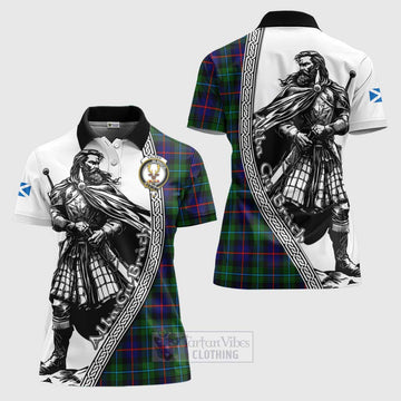 Calder Tartan Clan Crest Women's Polo Shirt with Highlander Warrior Celtic Style