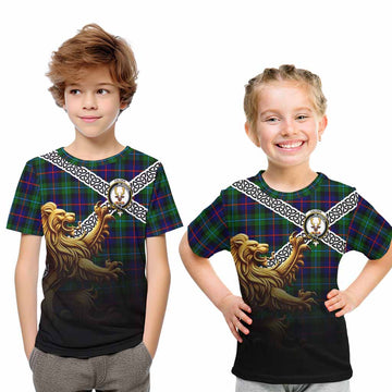 Calder Crest Tartan Kid T-Shirt with Golden Lion Emblem Celtic Style Youth XL Size14 - Tartan Vibes Clothing