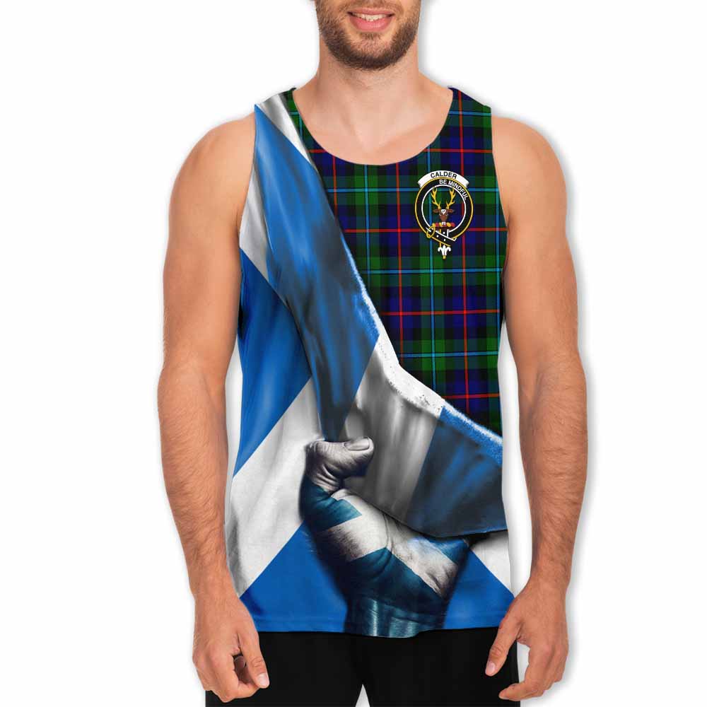 Tartan Vibes Clothing Calder Tartan Men's Tank Top with Family Crest Scotland Patriotic Style