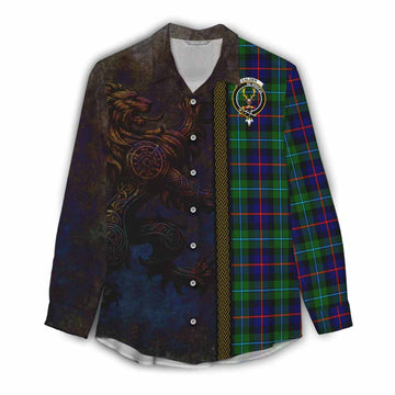 Calder Tartan Family Crest Women's Casual Shirt Alba Gu Brath Be Brave Lion Ancient Style Female - Tartan Vibes Clothing