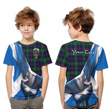 Calder Tartan Kid T-Shirt with Family Crest Scotland Patriotic Style