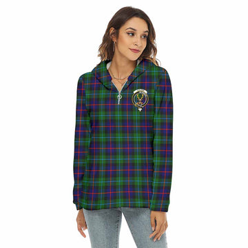 Calder Tartan Women's Borg Fleece Hoodie with Half Zip with Family Crest Female - Tartan Vibes Clothing