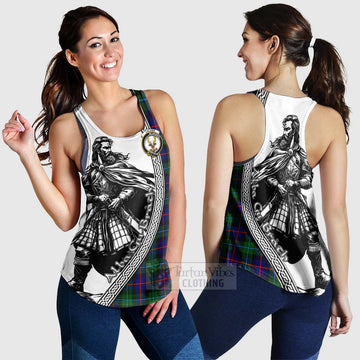 Calder Tartan Clan Crest Women's Racerback Tanks with Highlander Warrior Celtic Style