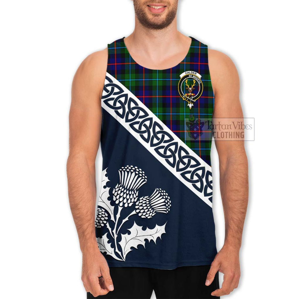 Tartan Vibes Clothing Calder Tartan Men's Tank Top Featuring Thistle and Scotland Map