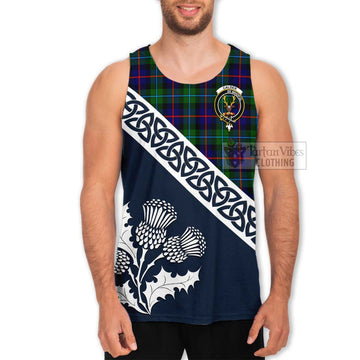 Calder Tartan Men's Tank Top Featuring Thistle and Scotland Map