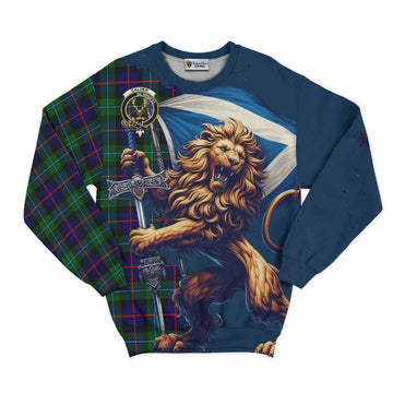 Calder Tartan Family Crest Sweatshirt with Scottish Majestic Lion