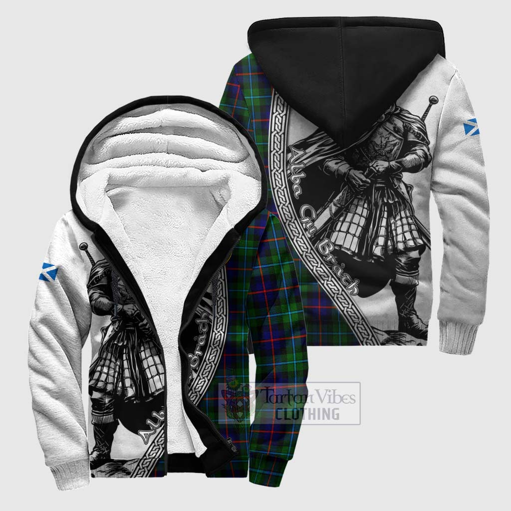 Tartan Vibes Clothing Calder Tartan Clan Crest Sherpa Hoodie with Highlander Warrior Celtic Style