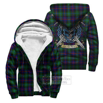 Calder Tartan Sherpa Hoodie with Family Crest Celtic Skull Style