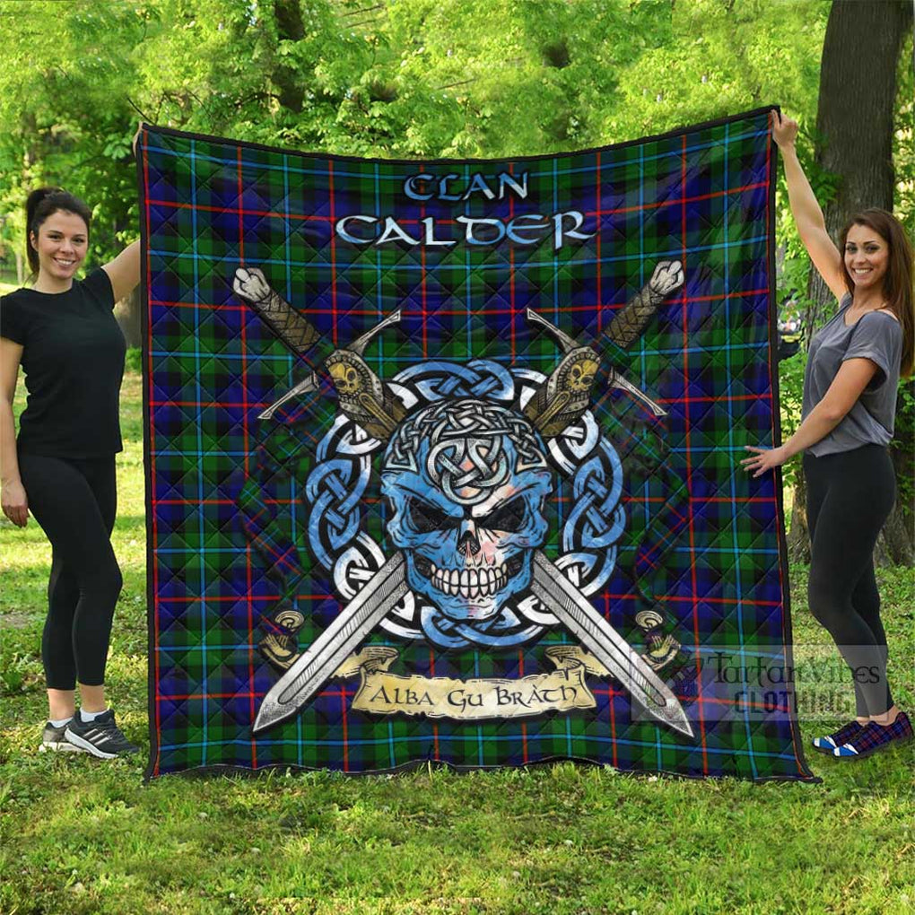 Tartan Vibes Clothing Calder Tartan Quilt with Celtic Skull Alba Gu Brath Style