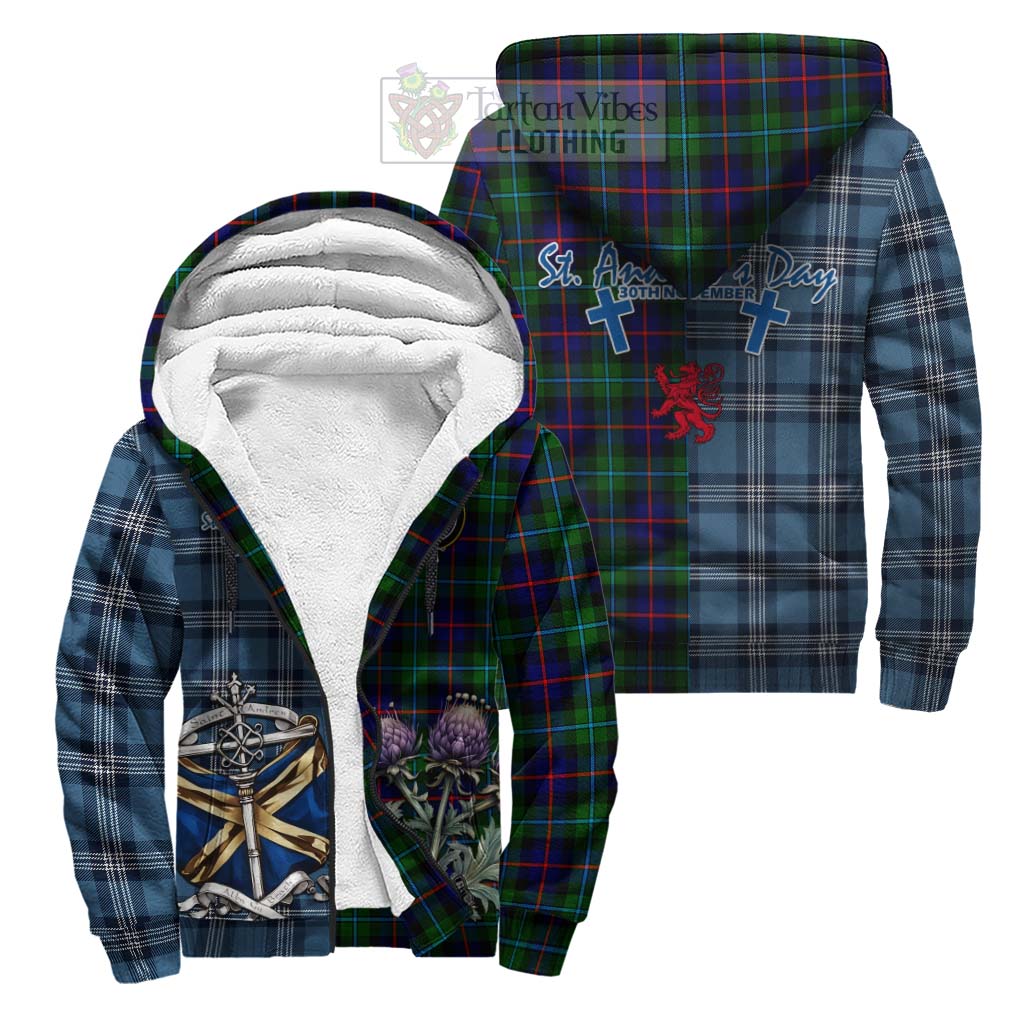 Tartan Vibes Clothing Calder Tartan Sherpa Hoodie Happy St. Andrew's Day Half Tartan Style