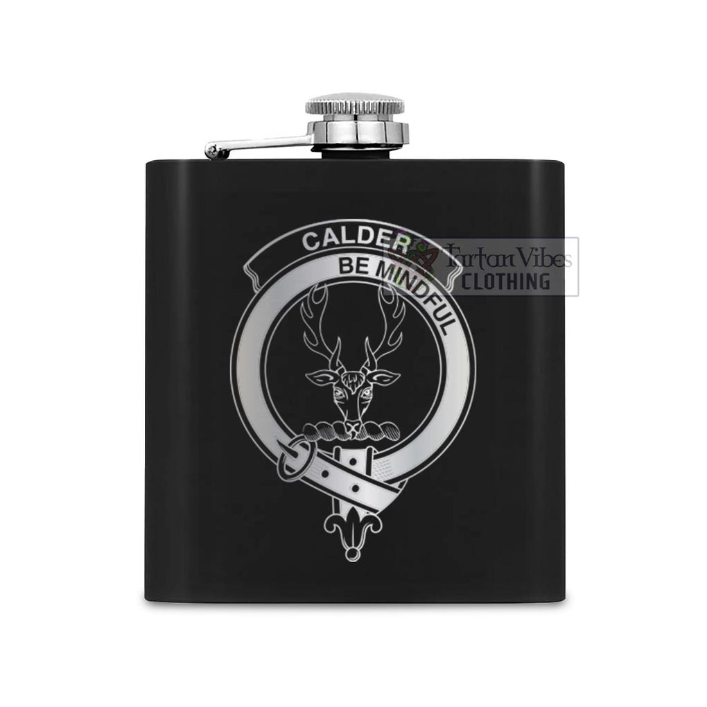 Tartan Vibes Clothing Calder Crest Hip Flask Set 7oz Black Stainless Steel with A Gift Box