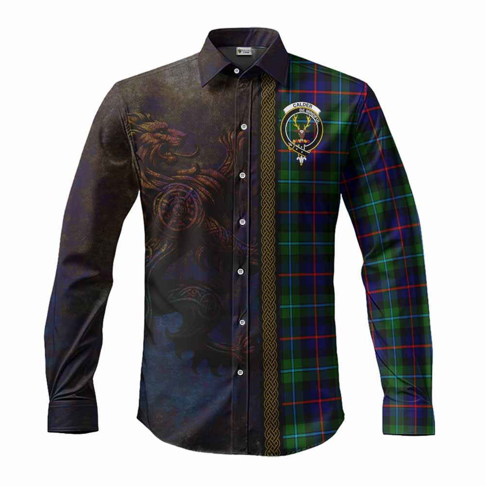 Calder Tartan Family Crest Long Sleeve Button Shirt Alba Gu Brath Be Brave Lion Ancient Style Men's Shirt S - Tartan Vibes Clothing