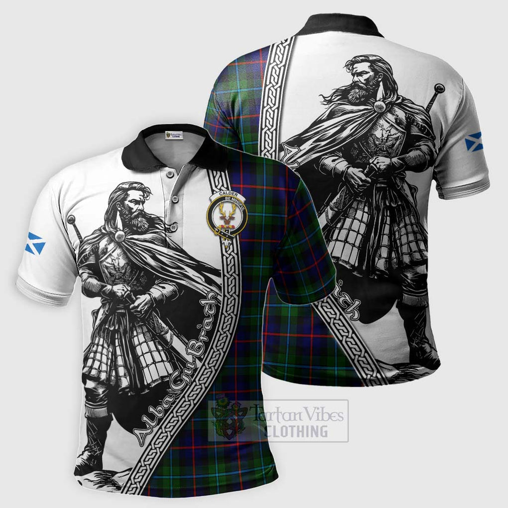 Tartan Vibes Clothing Calder Tartan Clan Crest Polo Shirt with Highlander Warrior Celtic Style