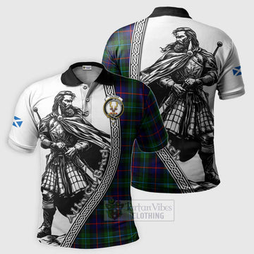 Calder Tartan Clan Crest Polo Shirt with Highlander Warrior Celtic Style