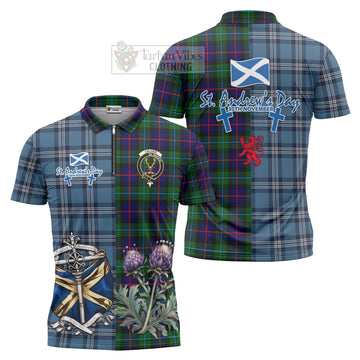 Calder Tartan Zipper Polo Shirt Happy St. Andrew's Day Half Tartan Style Unisex - Tartan Vibes Clothing