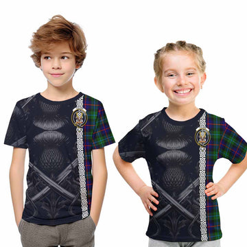 Calder Tartan Kid T-Shirt with Family Crest Cross Sword Thistle Celtic Vibes Youth XL Size14 - Tartan Vibes Clothing
