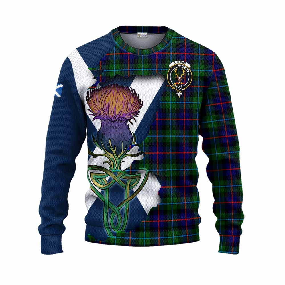Calder Tartan Family Crest Knitted Sweater Scottish Thistle Celtic Inspired Unisex - Tartan Vibes Clothing