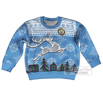 Calder Clan Christmas Kid Ugly Sweater with Tartan and Celtic Reindeer Style