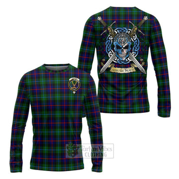 Calder Tartan Long Sleeve T-Shirt with Family Crest Celtic Skull Style Unisex - Tartan Vibes Clothing