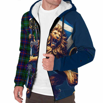 Calder Tartan Family Crest Sherpa Hoodie with Scottish Majestic Lion