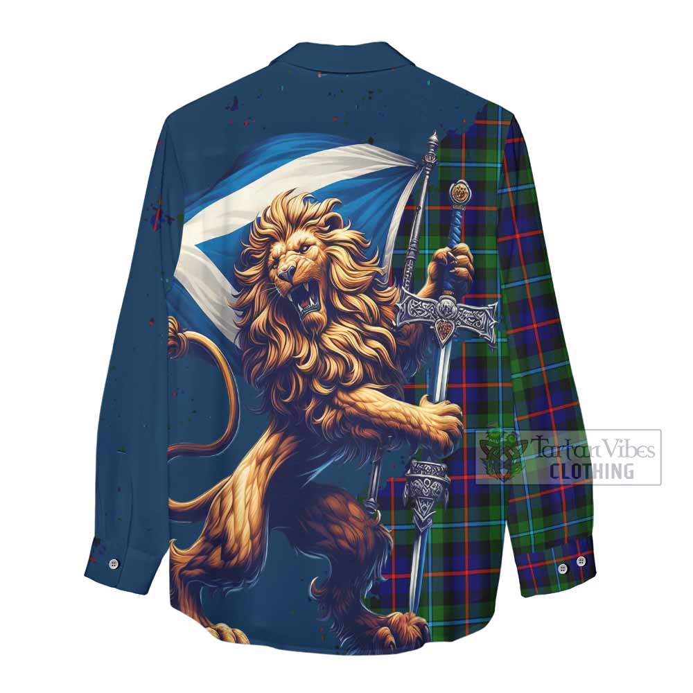 Tartan Vibes Clothing Calder Tartan Family Crest Women's Casual Shirt with Scottish Majestic Lion