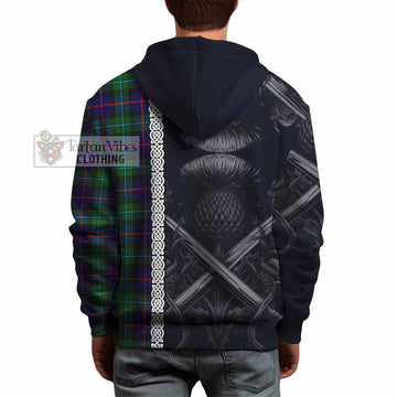 Calder Tartan Hoodie with Family Crest Cross Sword Thistle Celtic Vibes - Tartan Vibes Clothing