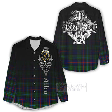 Calder Tartan Women's Casual Shirt Featuring Alba Gu Brath Family Crest Celtic Inspired