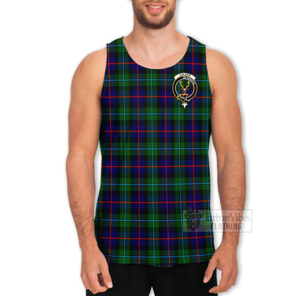 Tartan Vibes Clothing Calder Tartan Men's Tank Top with Family Crest Celtic Skull Style