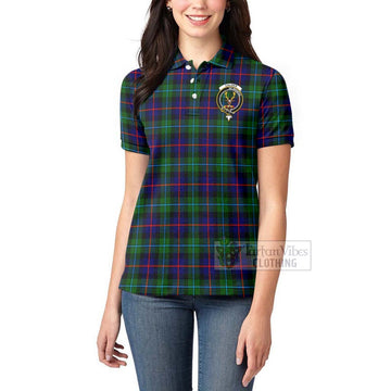 Calder Tartan Women's Polo Shirt with Family Crest Celtic Skull Style - Tartan Vibes Clothing