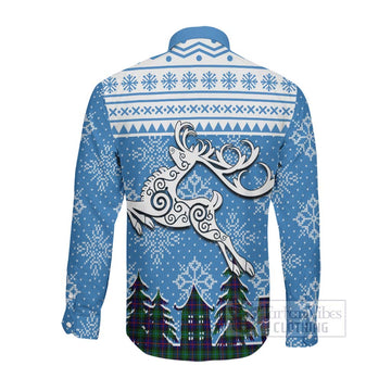 Calder Clan Christmas Long Sleeve Button Shirt Celtic Reindeer Style