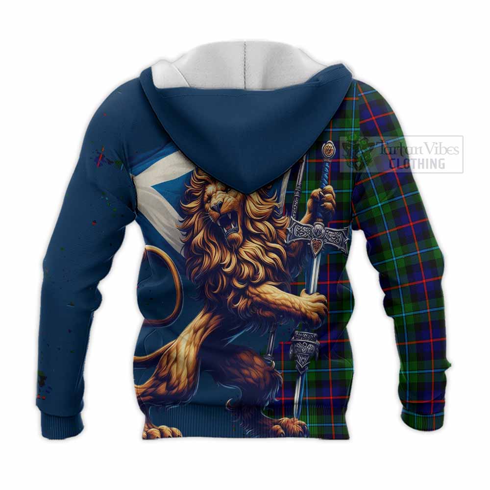 Tartan Vibes Clothing Calder Tartan Family Crest Knitted Hoodie with Scottish Majestic Lion