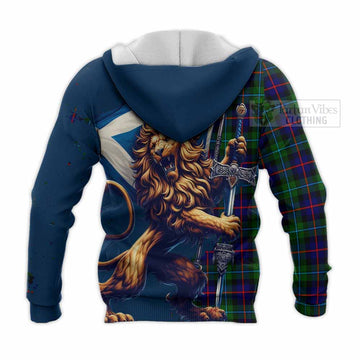 Calder Tartan Family Crest Knitted Hoodie with Scottish Majestic Lion