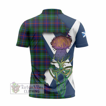 Calder Tartan Family Crest Zipper Polo Shirt Scottish Thistle Celtic Inspired - Tartan Vibes Clothing